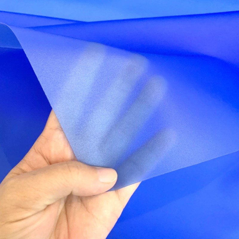 Blue matte TPU film used for outdoor hiking and mountaineering hydration bladders providing flexible durable and waterproof material for long lasting performance in outdoor environments