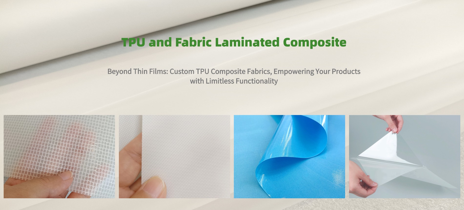 Collection of TPU laminated mesh fabric TPU laminated Oxford fabric and TPU laminated PET supplied by GREEN TPU providing strong flexible and durable materials for industrial and outdoor applications